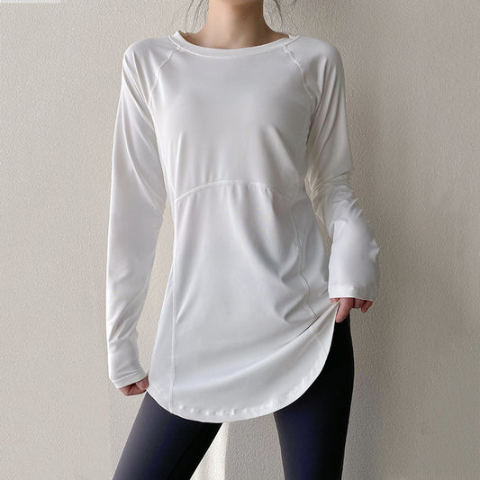 Spring and Summer Long Hip Covering Slimming Style Beautiful Back Breathable Yoga Suit Long Sleeve Running Fitness Sportswear T-shirt for Women