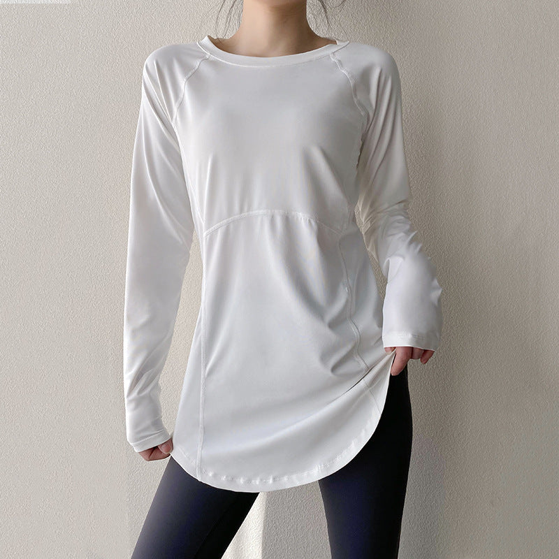 Spring and Summer Long Hip Covering Slimming Style Beautiful Back Breathable Yoga Suit Long Sleeve Running Fitness Sportswear T-shirt for Women