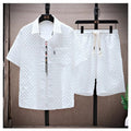 Thin sports leisure two-piece 2024 summer ice silk suit men's ruffian handsome fashion short sleeve shirt shorts set
