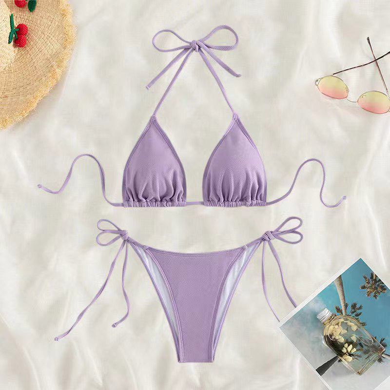 European and American Solid Color Split Swimsuit Women's Sexy Bikini Cross-border Hot Tight Gather Deep V High-end Swimsuit Women