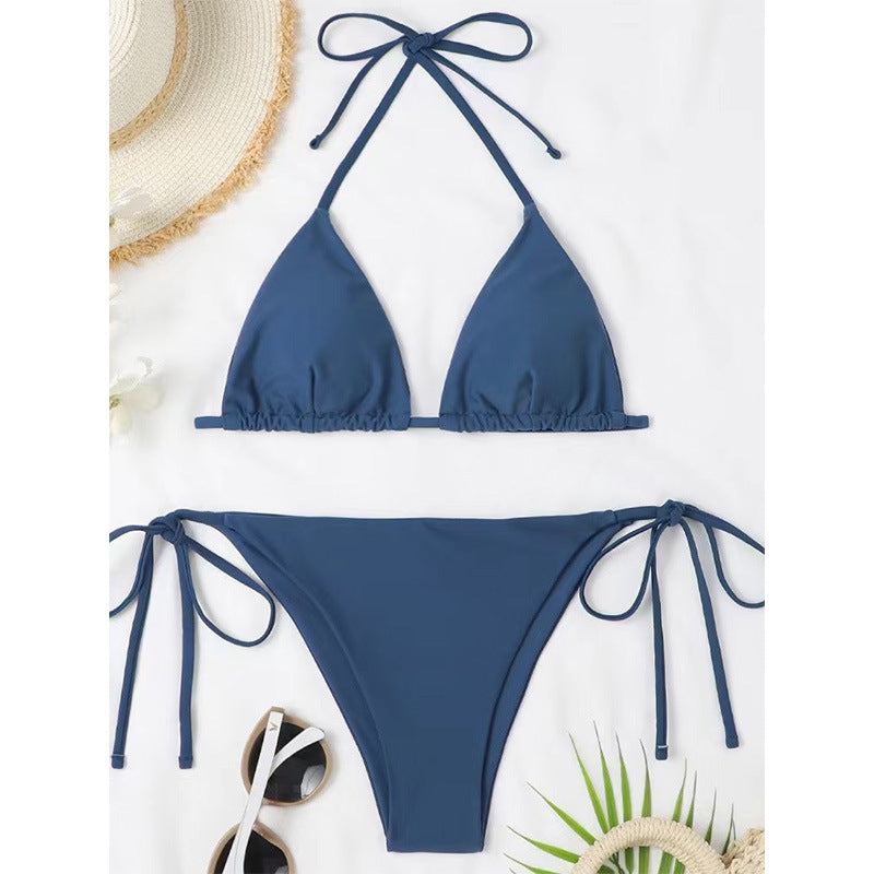 European and American Solid Color Split Swimsuit Women's Sexy Bikini Cross-border Hot Tight Gather Deep V High-end Swimsuit Women