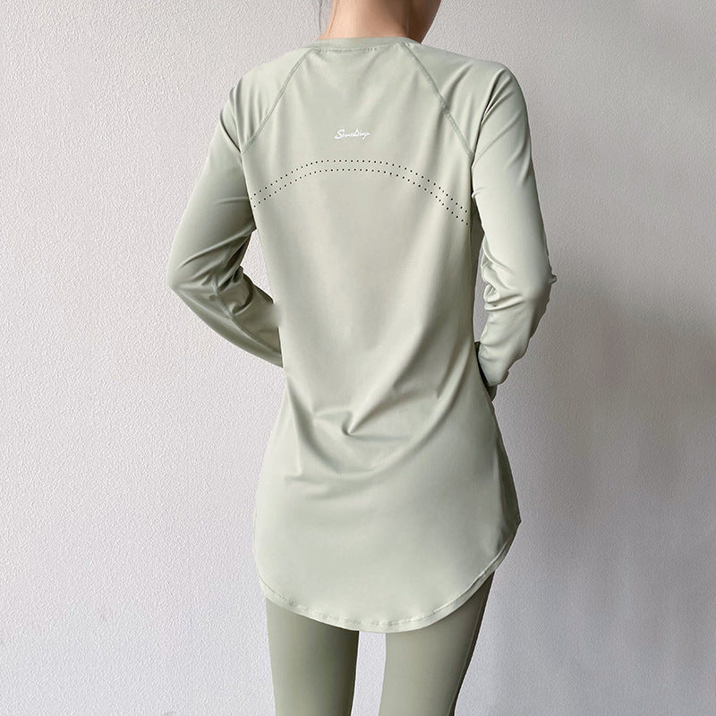 Spring and Summer Long Hip Covering Slimming Style Beautiful Back Breathable Yoga Suit Long Sleeve Running Fitness Sportswear T-shirt for Women
