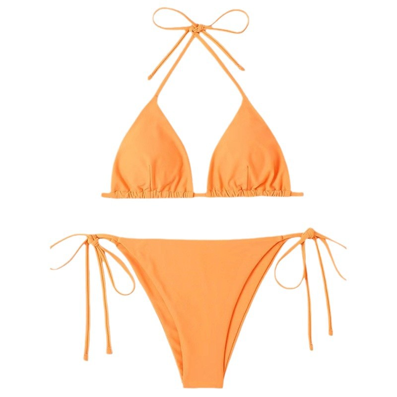 European and American Solid Color Split Swimsuit Women's Sexy Bikini Cross-border Hot Tight Gather Deep V High-end Swimsuit Women