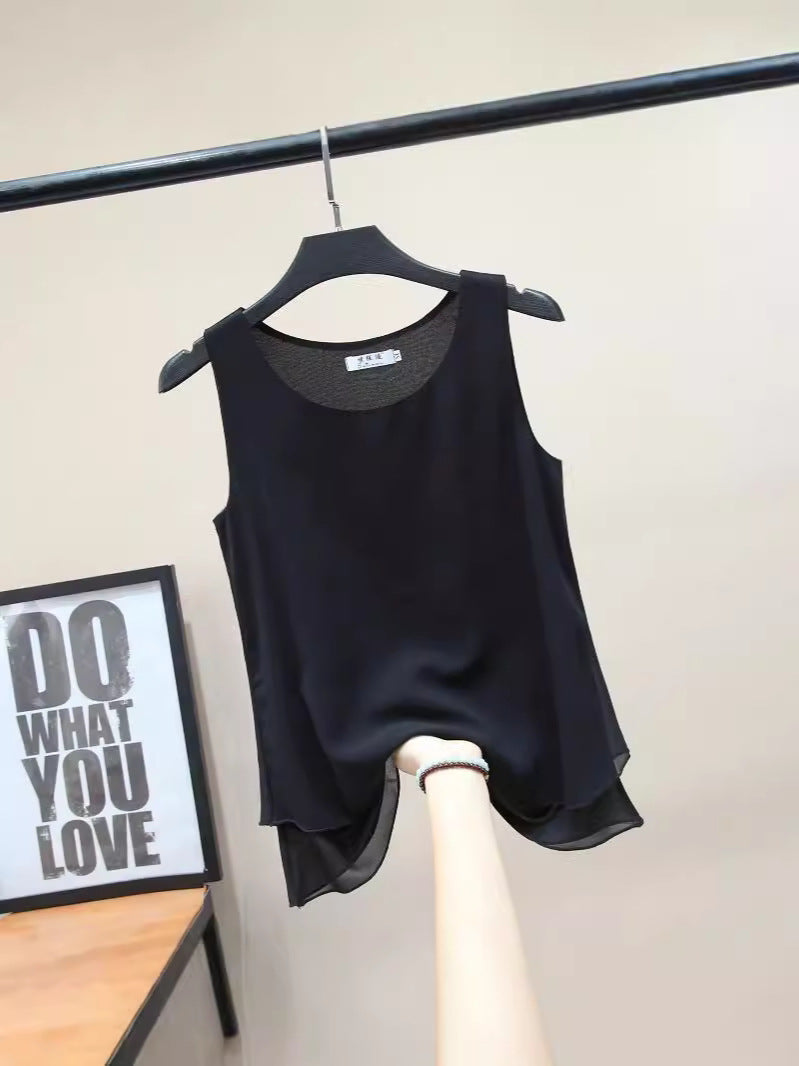 Chiffon Inner Double Small Camisole Black Sleeveless Top Base Shirt Women's Outer Wear Inner Wear Loose Chiffon Shirt