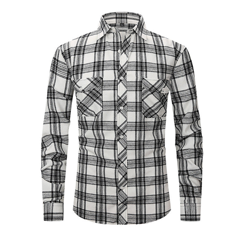 2026 Spring Cross-Border Trade American Retro Flannel Men's Long-Sleeve Brushed Plaid Shirt Men's Cool Jacket