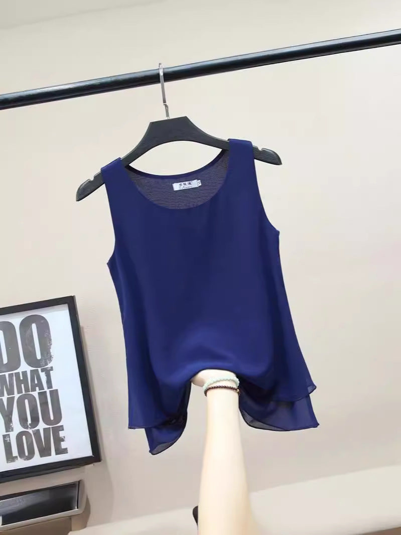 Chiffon Inner Double Small Camisole Black Sleeveless Top Base Shirt Women's Outer Wear Inner Wear Loose Chiffon Shirt