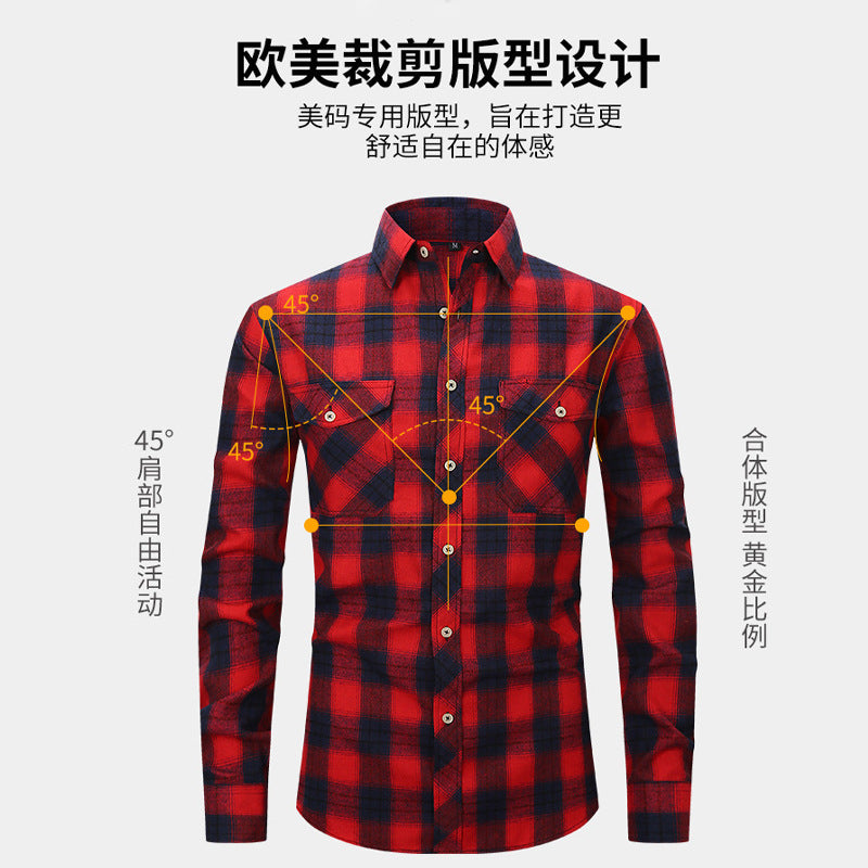 2026 Spring Cross-Border Trade American Retro Flannel Men's Long-Sleeve Brushed Plaid Shirt Men's Cool Jacket
