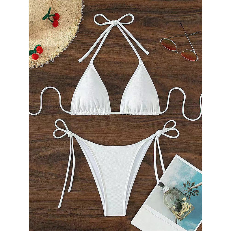 European and American Solid Color Split Swimsuit Women's Sexy Bikini Cross-border Hot Tight Gather Deep V High-end Swimsuit Women