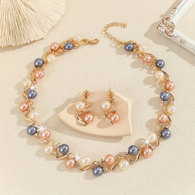 Colorful Pearl & Rhinestone Necklace Set | Women's Jewelry