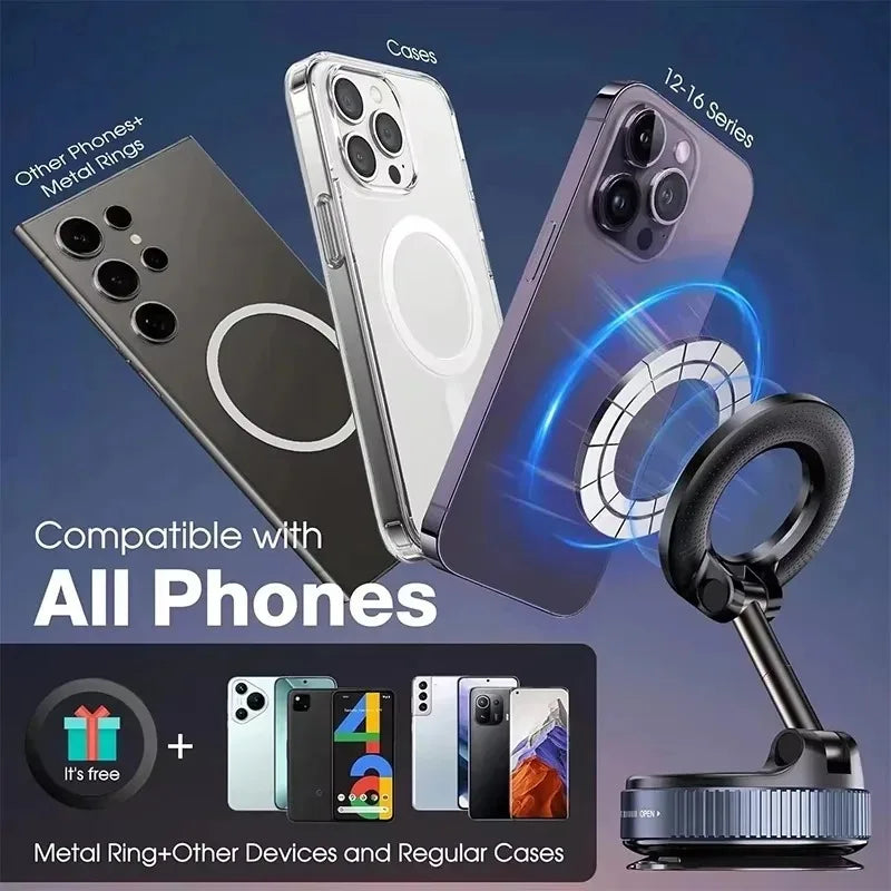 Car Phone Holder with Vacuum Adsorption and Magnetic Suction, New 2026 Model, for In-Car Navigation.