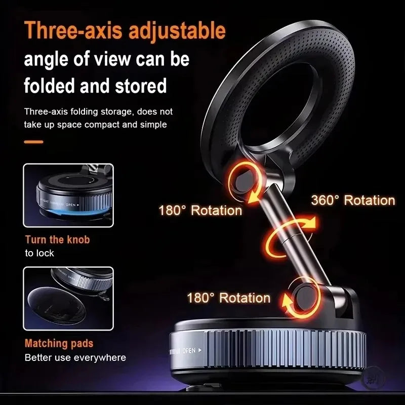 Car Phone Holder with Vacuum Adsorption and Magnetic Suction, New 2026 Model, for In-Car Navigation.