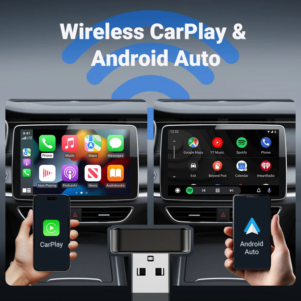 New 2in1 Wired to Wireless CarPlay Adapter, Android Auto Dongle, High-Quality Car Accessory Smart Box 5GHz WiFi Type-C/USB