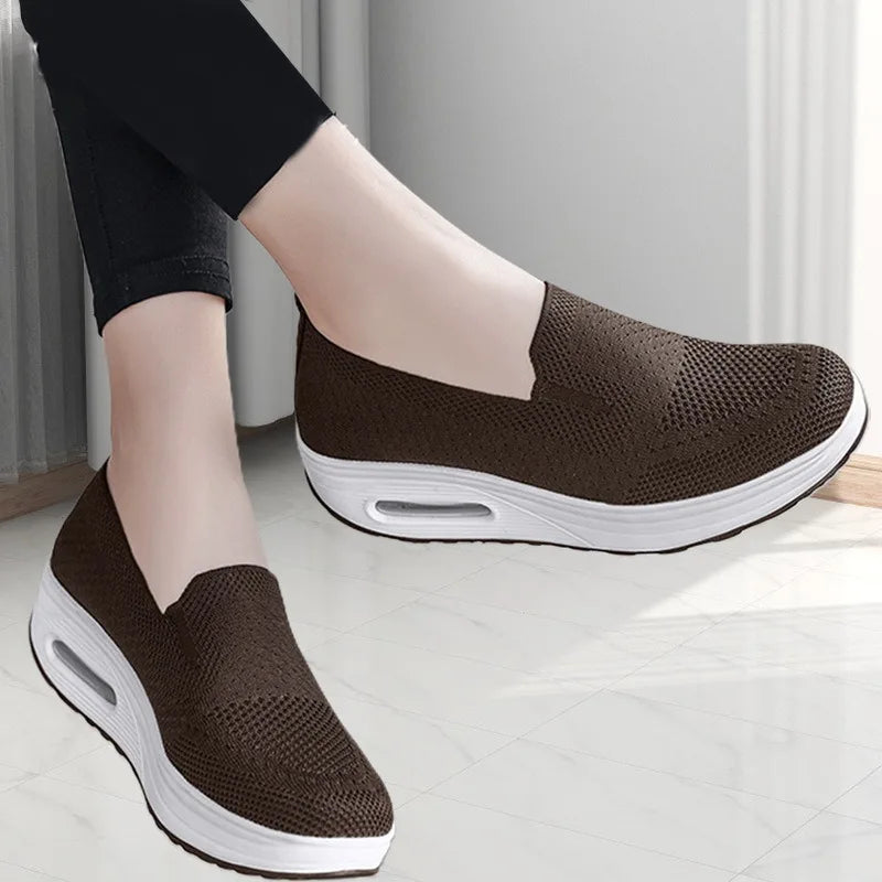 Women's Casual Mesh Shoes Air Cushion Sport Shoes Wedges Platform Shoes Mesh Breathable Sneakers for Women Slip-On Loafers 2025