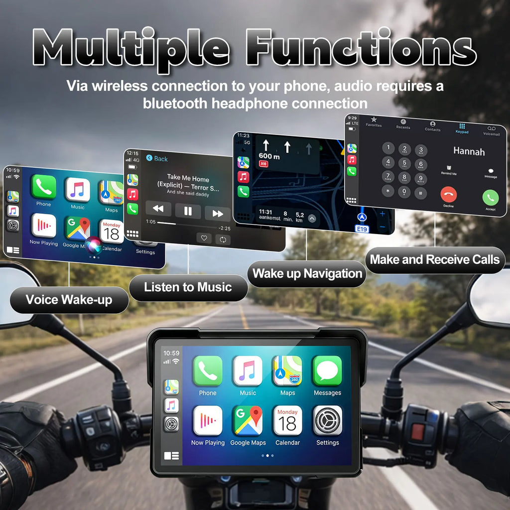 Motorcycle Wireless Magnetic CarPlay Android Auto Portable Quick-Release GPS Navigation for All Models