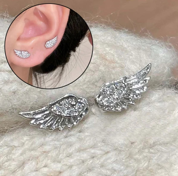 Crystal Angel Wing Stud Earrings | Women's Fashion Jewelry