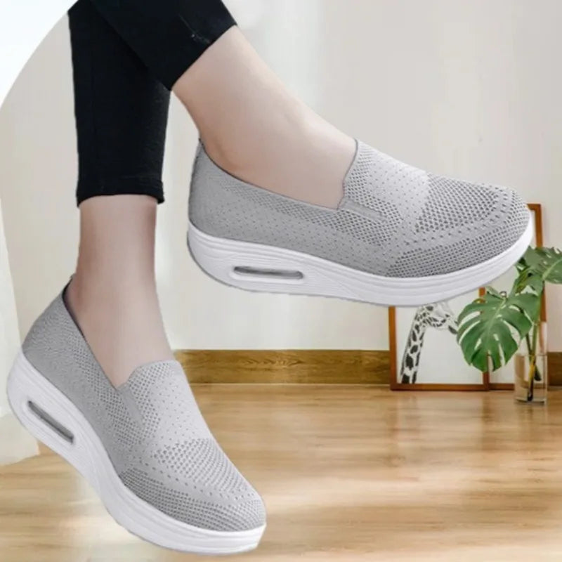 Women's Casual Mesh Shoes Air Cushion Sport Shoes Wedges Platform Shoes Mesh Breathable Sneakers for Women Slip-On Loafers 2025