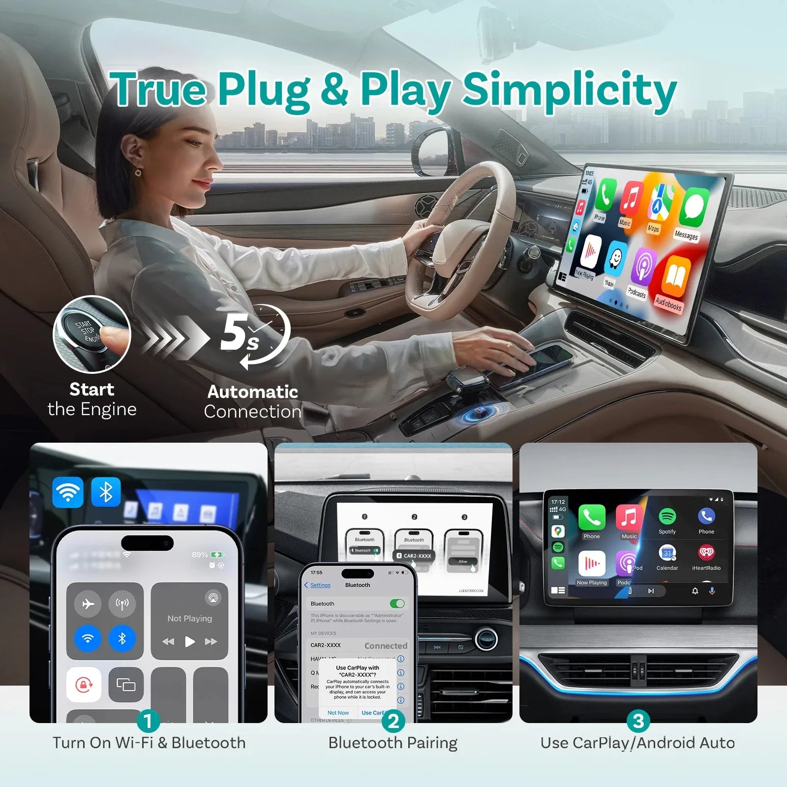 OTTOCAST Mini Pico 2in1 Wireless CarPlay Wireless Android Auto Adapter Wifi 6.0 Plug and Play Dongle for 98% of the Cars