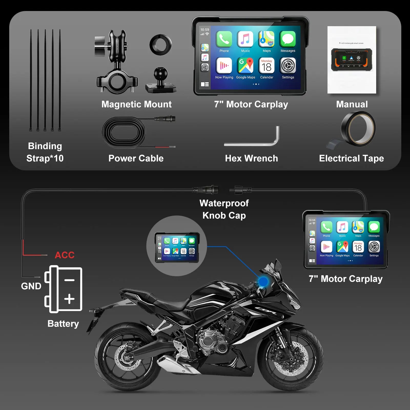 Motorcycle Wireless Magnetic CarPlay Android Auto Portable Quick-Release GPS Navigation for All Models