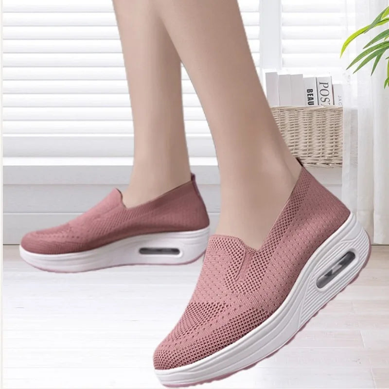Women's Casual Mesh Shoes Air Cushion Sport Shoes Wedges Platform Shoes Mesh Breathable Sneakers for Women Slip-On Loafers 2025