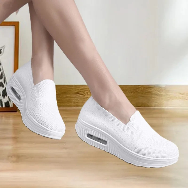 Women's Casual Mesh Shoes Air Cushion Sport Shoes Wedges Platform Shoes Mesh Breathable Sneakers for Women Slip-On Loafers 2025