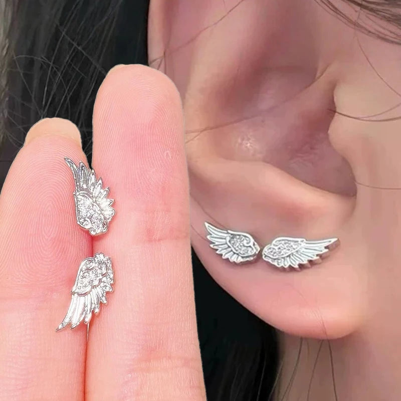 Crystal Angel Wing Stud Earrings | Women's Fashion Jewelry