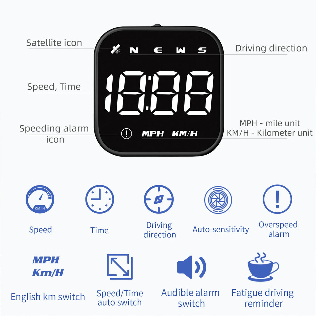 Car GPS Head Up Display LED Smart Digital Speedometer Vehicle Speed G4S HUD Car Accessories for All Car With Overspeed Alarm