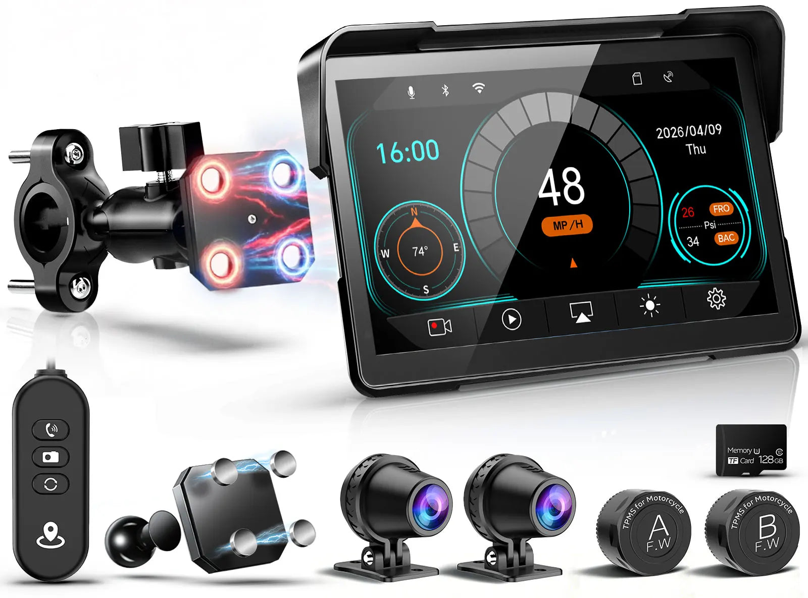 Motorcycle Wireless Magnetic CarPlay Android Auto Portable Quick-Release GPS Navigation for All Models