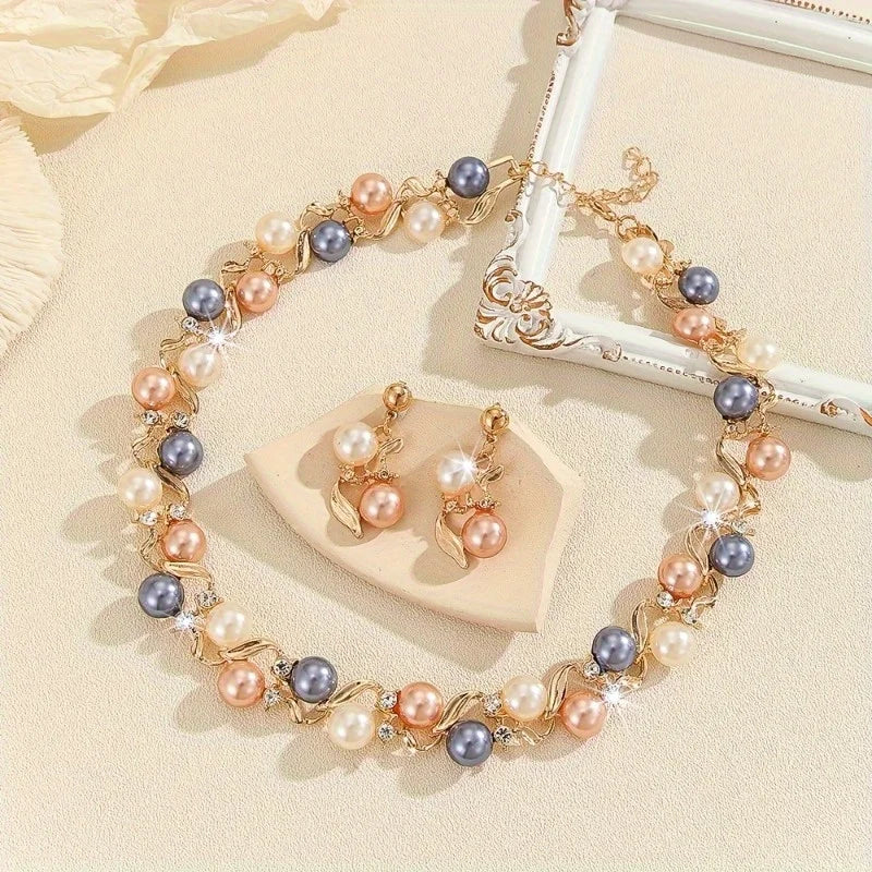 Colorful Pearl & Rhinestone Necklace Set | Women's Jewelry