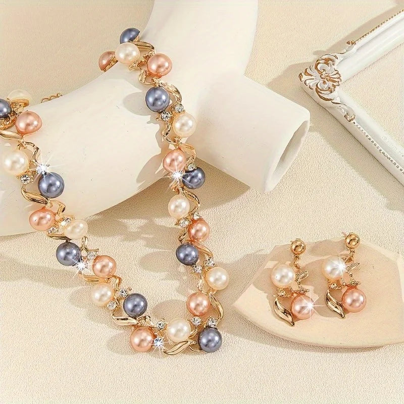 Colorful Pearl & Rhinestone Necklace Set | Women's Jewelry