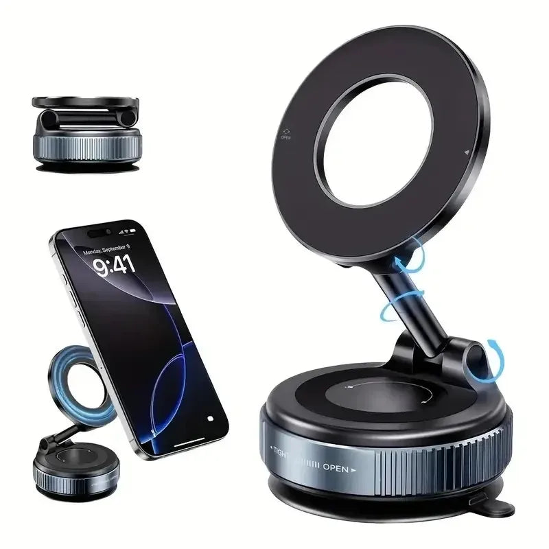 Car Phone Holder with Vacuum Adsorption and Magnetic Suction, New 2026 Model, for In-Car Navigation.