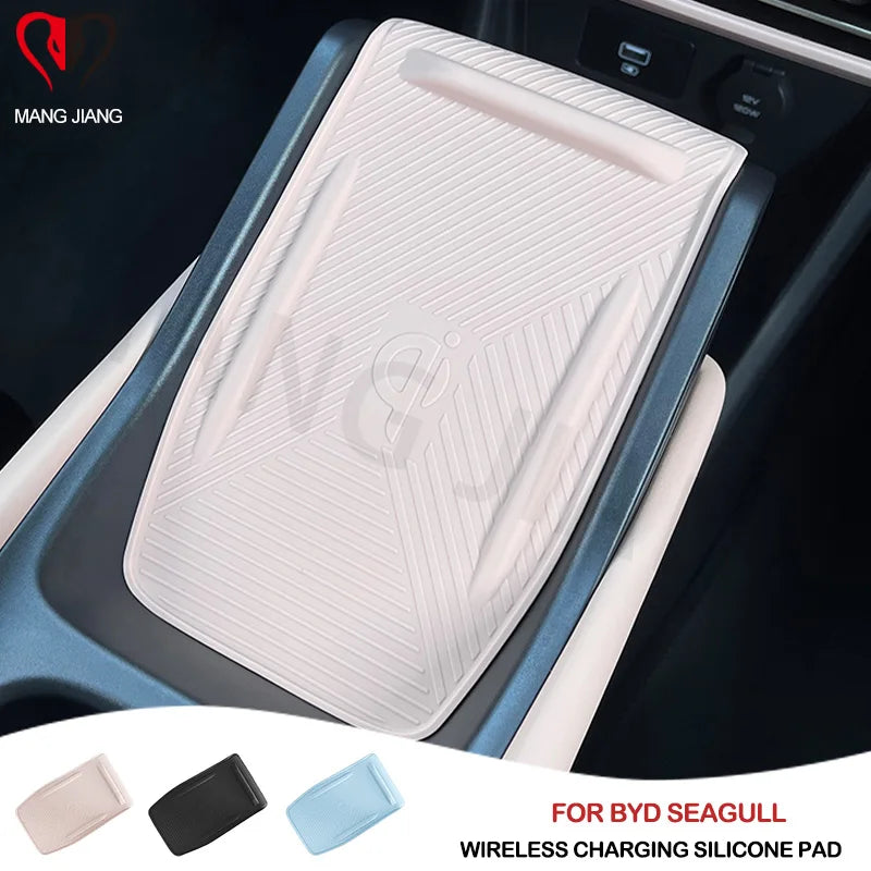 Car Center Console Wireless Charging Pad Anti Slip Pad Mat For BYD Seagull Washable Phone Anti Dirty Pad Interior Accessories