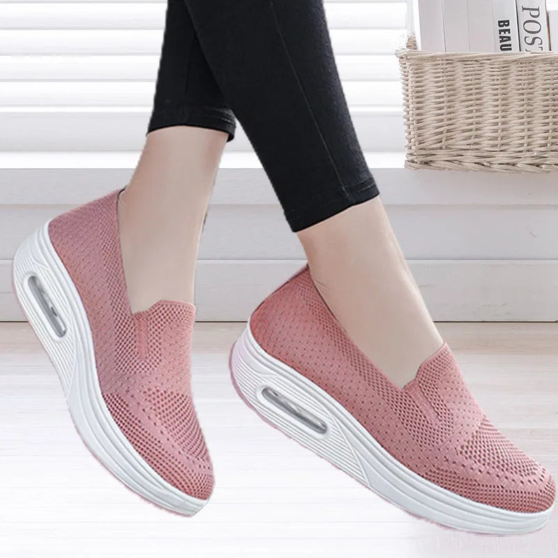Women's Casual Mesh Shoes Air Cushion Sport Shoes Wedges Platform Shoes Mesh Breathable Sneakers for Women Slip-On Loafers 2025