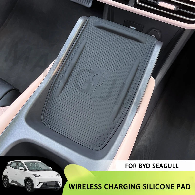 Car Center Console Wireless Charging Pad Anti Slip Pad Mat For BYD Seagull Washable Phone Anti Dirty Pad Interior Accessories