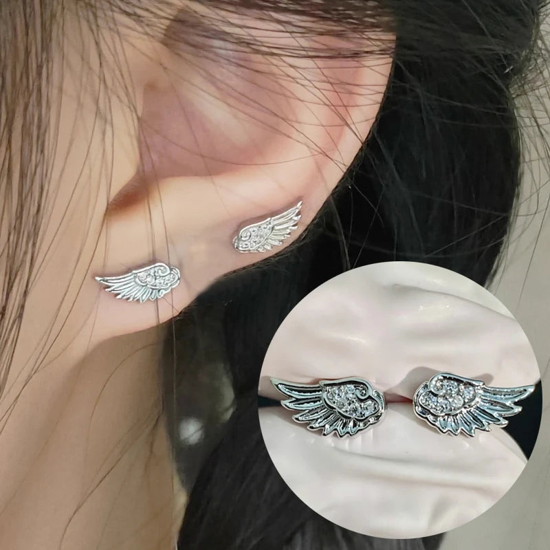 Crystal Angel Wing Stud Earrings | Women's Fashion Jewelry