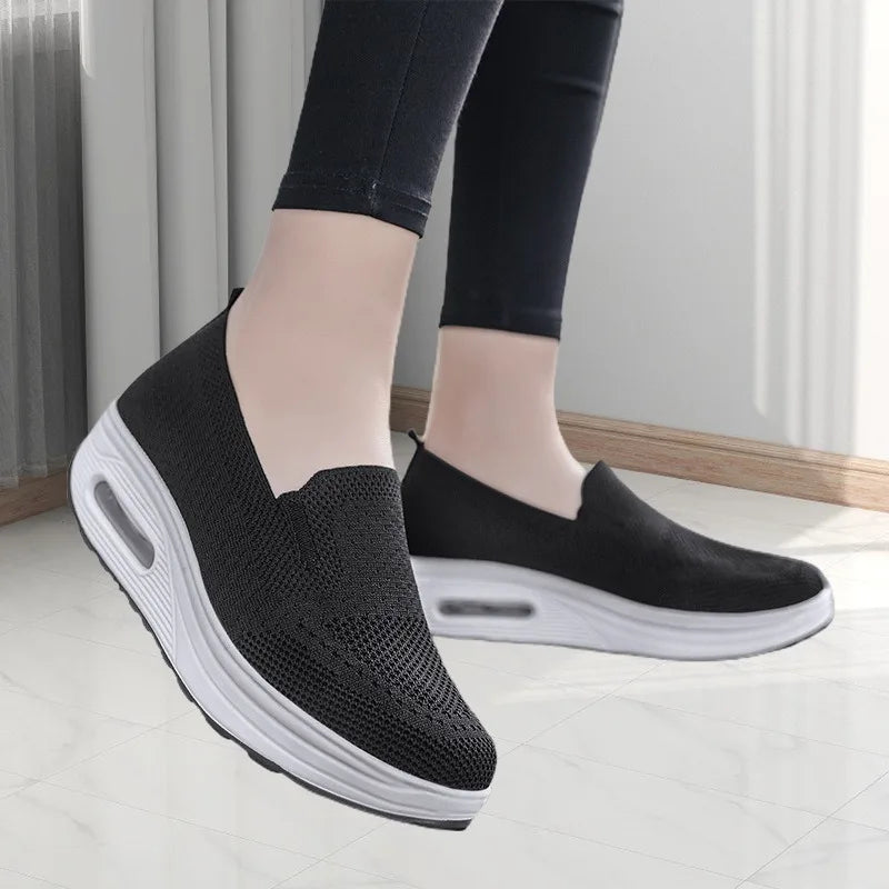 Women's Casual Mesh Shoes Air Cushion Sport Shoes Wedges Platform Shoes Mesh Breathable Sneakers for Women Slip-On Loafers 2025