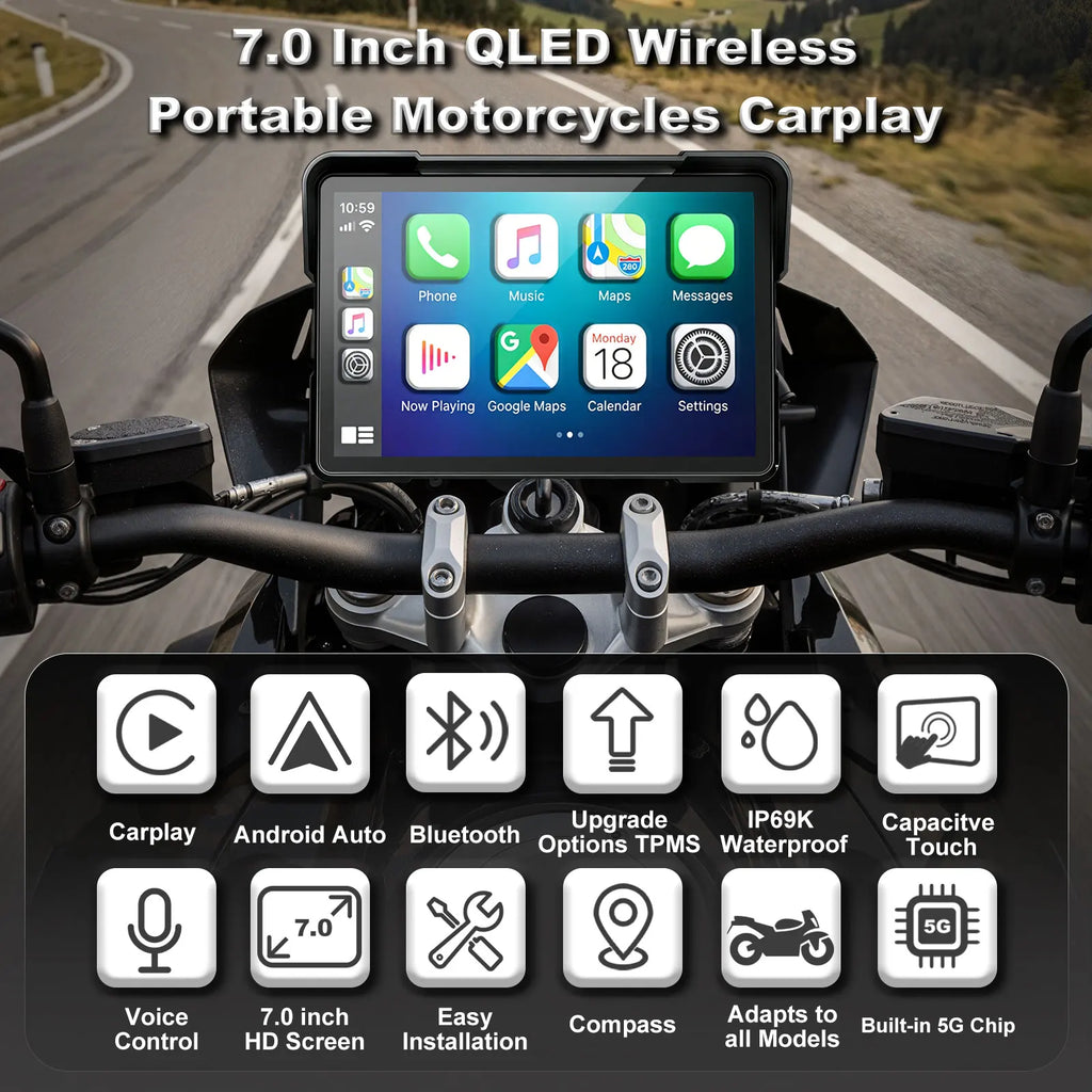 Motorcycle Wireless Magnetic CarPlay Android Auto Portable Quick-Release GPS Navigation for All Models