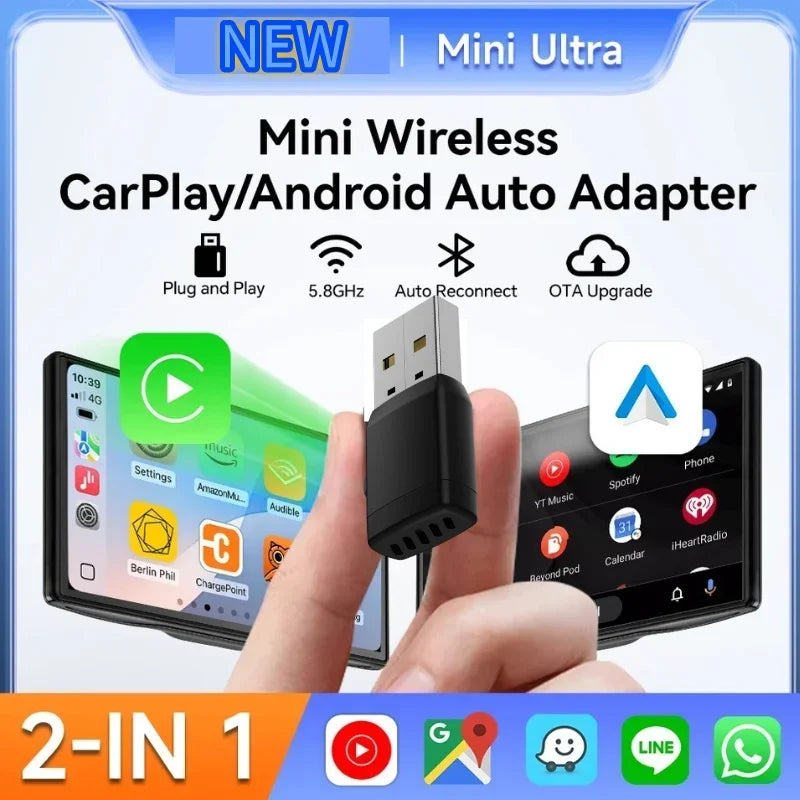 Carplay Wireless Adapter Android Auto 2 in 1 Smart Dongle 5G WIFI For iphone Android Phone For Volvo Benz Mg Kia Chery VW