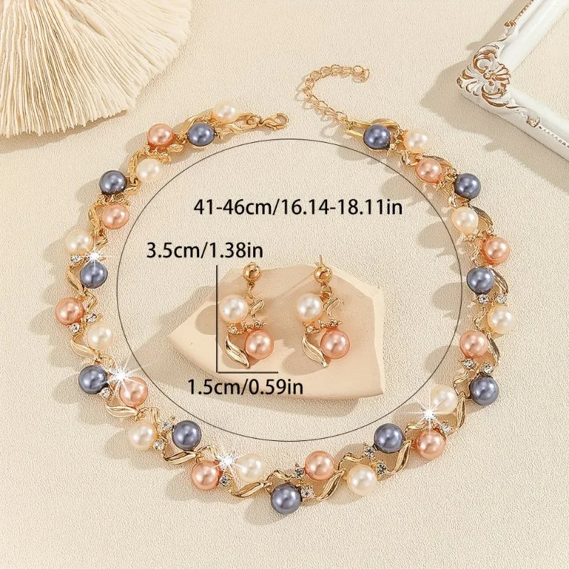 Colorful Pearl & Rhinestone Necklace Set | Women's Jewelry