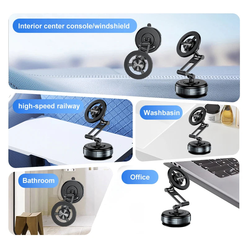 Car Phone Magnetic Stand Mechanical Vacuum Suction Cup Rotate 360° Magnetic Adsorption Bracket Navigation Universal Holder